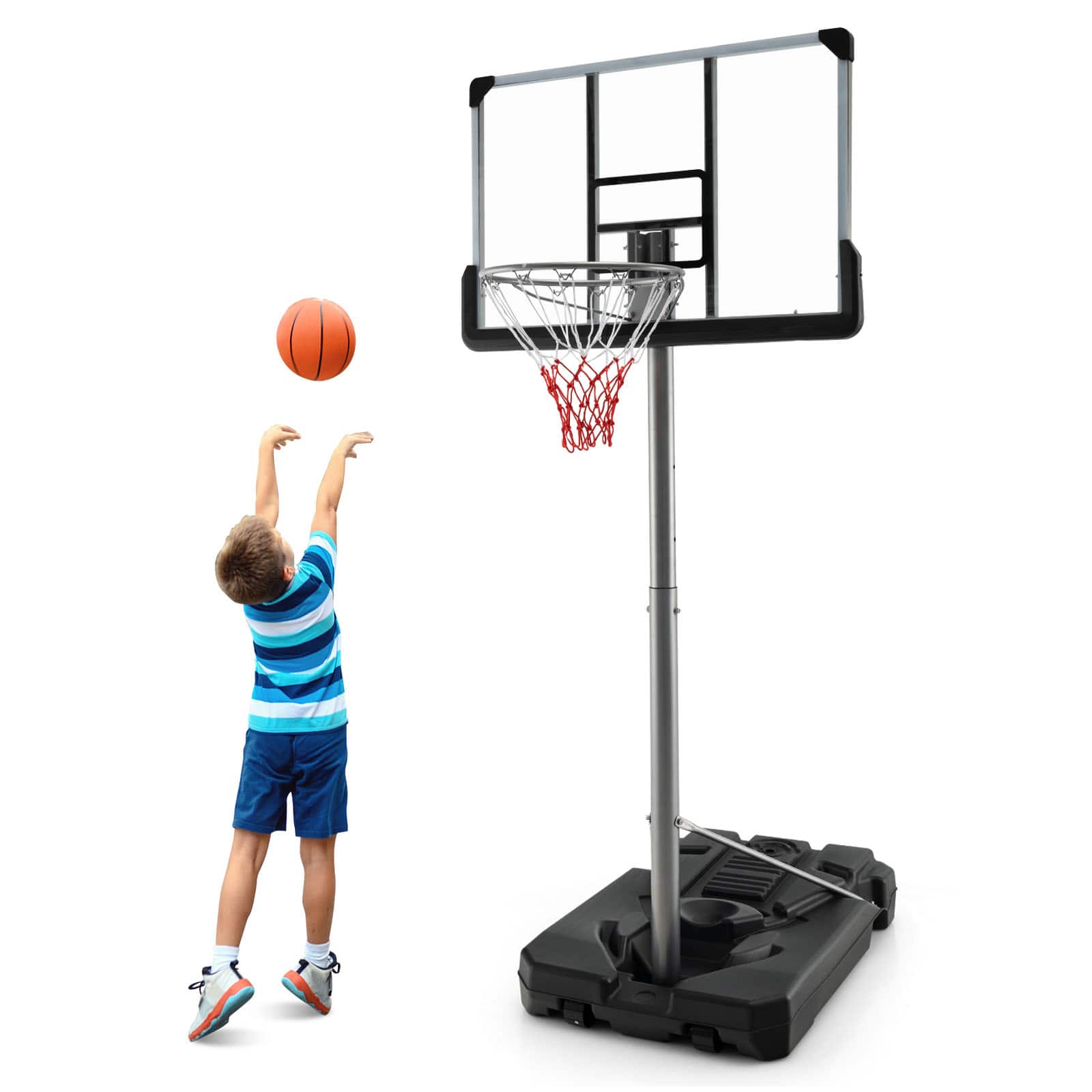 Ecooso - Basketball Hoop System with 50" Backboard and 5.4–6.6 ft Adjustable Height - Black