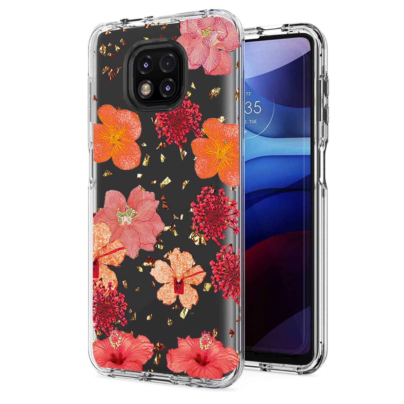 Reiko - Pressed Dried Flower Design Phone Case For Moto G Power 2021 In - Red