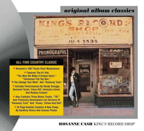 **Original Album Classics**

**KING'S RECORD SHOP**  
**ROCK 'N' ROLL**  
**PHONOGRAPHS**  
**CLASSIC JU-45535**

**ALL-TIME COUNTRY CLASSIC**

- Rosanne's 1987 Roots-Rock Masterpiece
- Features The #1 Hits: "The Way We Make A Broken Heart," "Tennessee Flat Top Box," "If You Change Your Mind," and "Runaway Train"
- Includes Performances By Randy Scruggs, Benmont Tench, Vince Gill, Emmylou Harris, and Rodney Crowell
- Also Contains Three Bonus Tracks: "707" and Previously Unreleased Live Versions Of "Runaway Train" and "Green, Yellow And Red"
- 16 Page Booklet Contains A New Essay By Geoffrey Himes And Unseen Photos

**ROSANNE CASH KING'S RECORD SHOP**