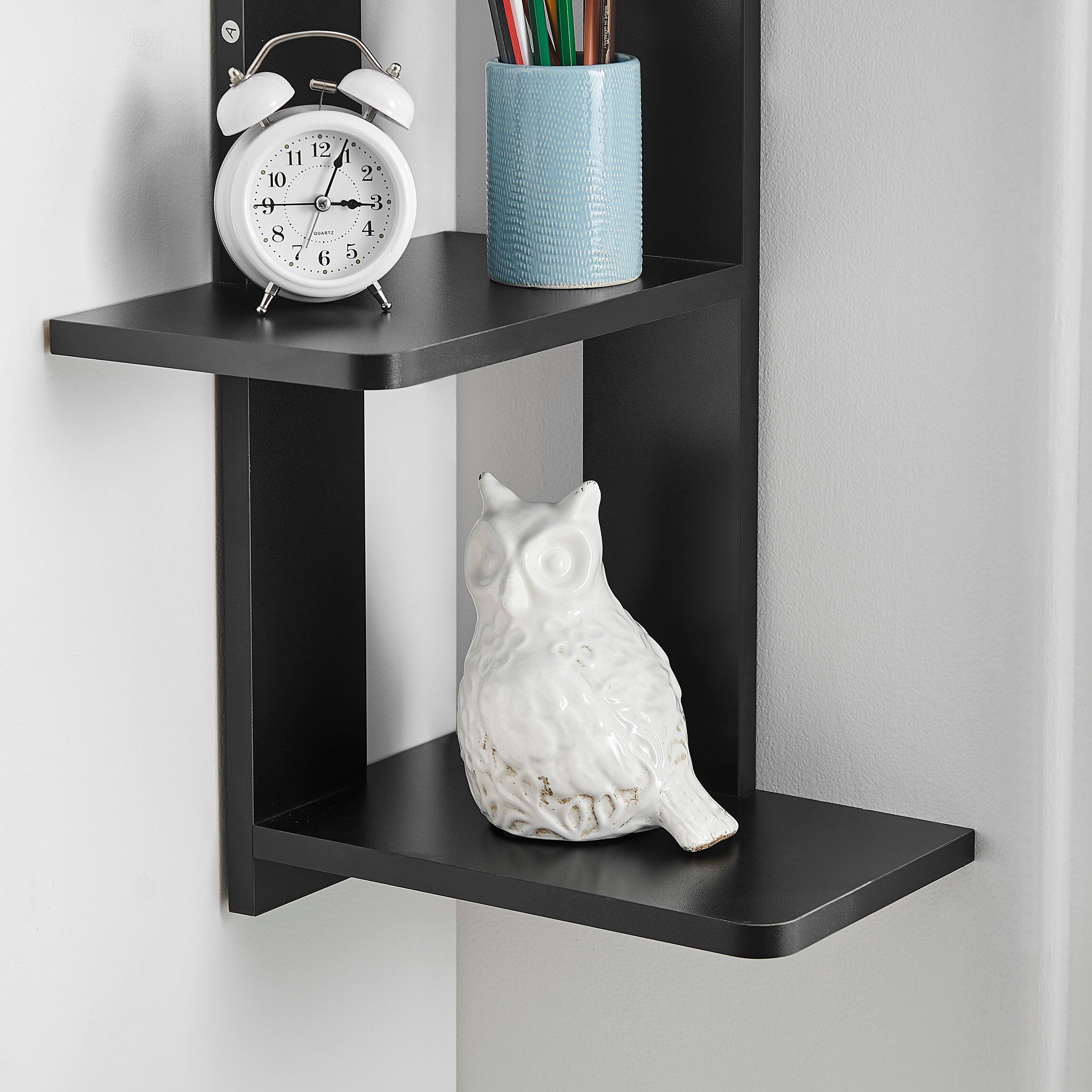 Alt View 6. Danya B - Alvar Corner 4-Tier Floating Ledge Column Wall Shelf - Black - Black.