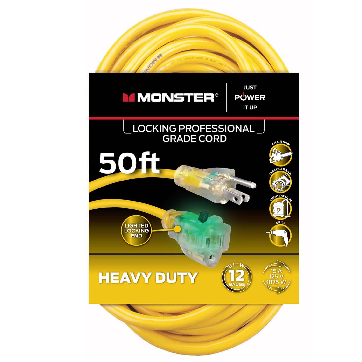 Monster - Just Power It Up Outdoor 50 ft. L Extension Cord - Yellow