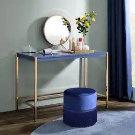 GOODSILO - Modern Writing Desk with USB Charging Port for Contemporary Home Office Workspace - Gold+Navy Blue