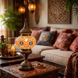 FC Design - 18"H Antique Bronze Base Orange Kilim Mosaic Turkish Lamp