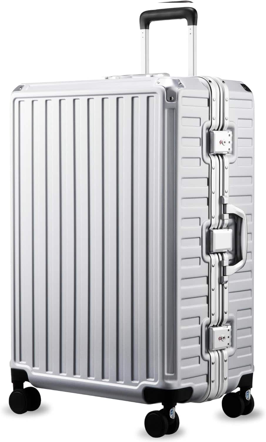 LUGGEX - 28 Inch Aluminum Frame Zipperless Polycarbonate Spinner Hard Shell Suitcase - ZX-Core - Silver