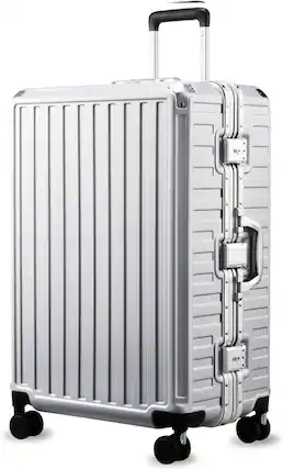 Front. LUGGEX - LUGGEX 28 Inch Aluminum Frame Zipperless Polycarbonate Spinner Hard Shell Suitcase - ZX-Core - Silver.