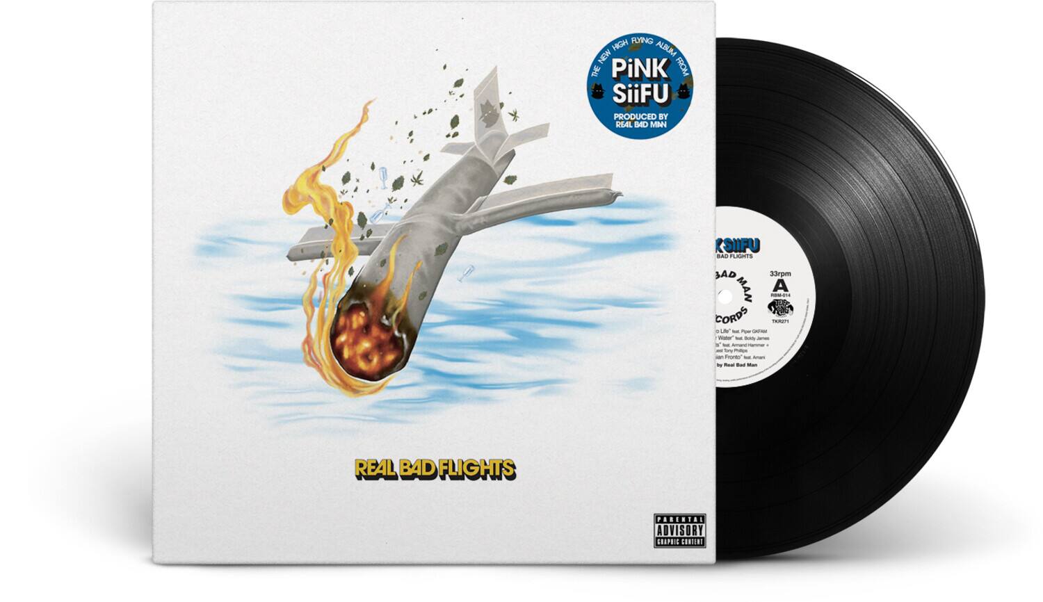 **Front Cover:**

- REAL BAD FLIGHTS

**Back Cover:**

- FLYING HIGH ALBUM NEW THE PiNK FROM SiiFU PRODUCED BY REAL BAD MAN (SIIFU BAD FLIGHTS AD 33m MAN A nM014 Tu P0u CORDS TEAP . L - Pper CORM Water - dcnty Aumana Tory Feorto" E by Raal Bad Man REAL BAD FLIGHTS PARENTAL ADVISORY GRAPHIC CONTENT

**Vinyl Label:**

- SiiFU
- BAD FLIGHTS
- 33rpm
- A
- CORDS
- TRACKLIST
  - 1. "Last Puff Gram"
  - 2. "Last Award Hammer"
  - 3. "Last Tony Phillips"
  - 4. "Last Tony Phillips"
  - 5. "Last Tony Phillips"
  - 6. "Last Tony Phillips"
  - 7. "Last Tony Phillips"
  - 8. "Last Tony Phillips"
  - 9. "Last Tony Phillips"
  - 10. "Last Tony Phillips"
  - 11. "Last