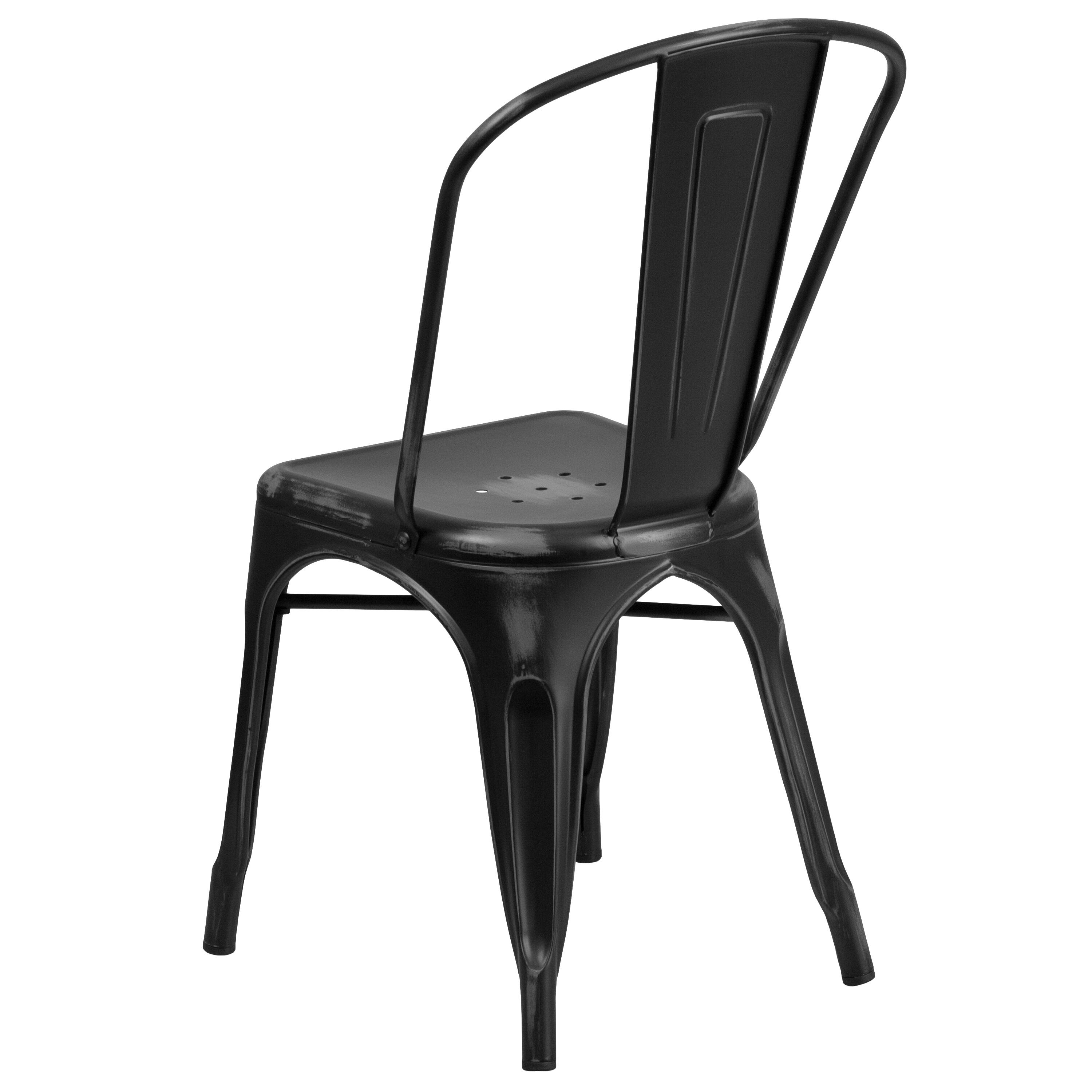 Alt View 5. Emma + Oliver - Commercial Grade 4 Pack Distressed Metal Indoor-Outdoor Stackable Chair - Black.