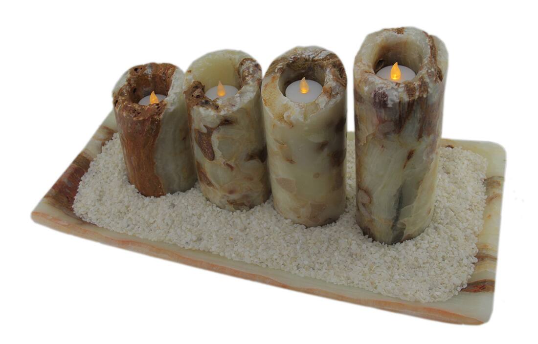 Alt View 1. Zeckos - Red and White Marble Artisan Hand Crafted 5 Piece Marble Candle and Tray Set - Multicolored.