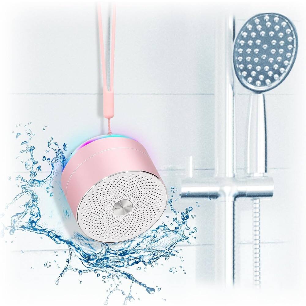 ACJPR - Mini Bluetooth Shower Speaker IPX6 with RGB Lights, Mic, Suction Cup, Pink