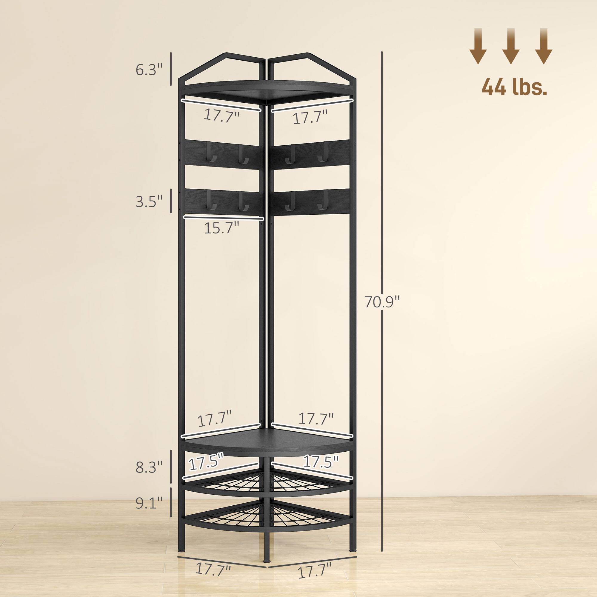 6.3"  
17.7"  
3.5"  
15.7"  
44 lbs.  
70.9"  
8.3"  
9.1"