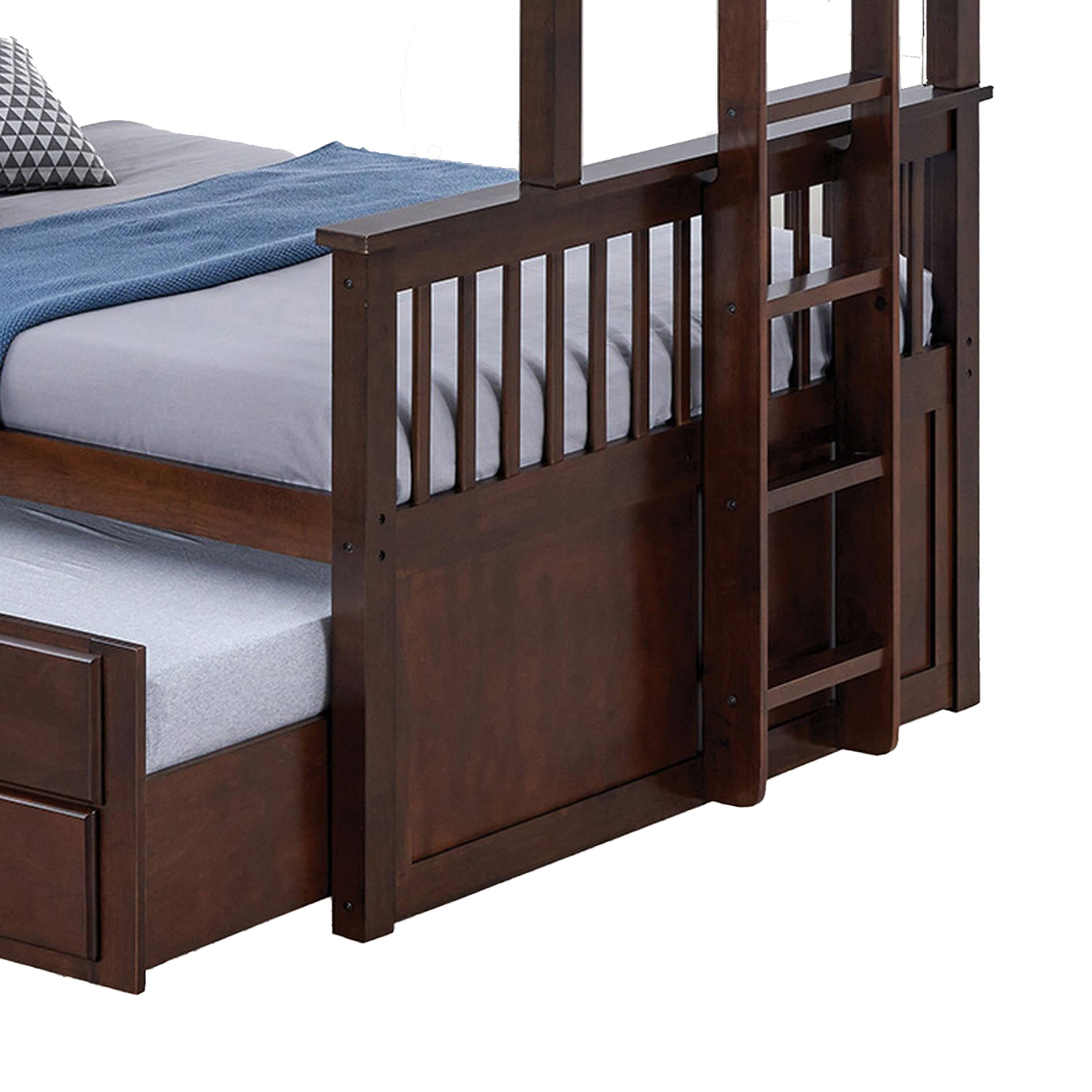 Alt View 3. Manhattan Lane - Veran Twin Over Full Bunk Bed, Trundle and 3 Drawers, Dark Brown Solid Wood - Brown.