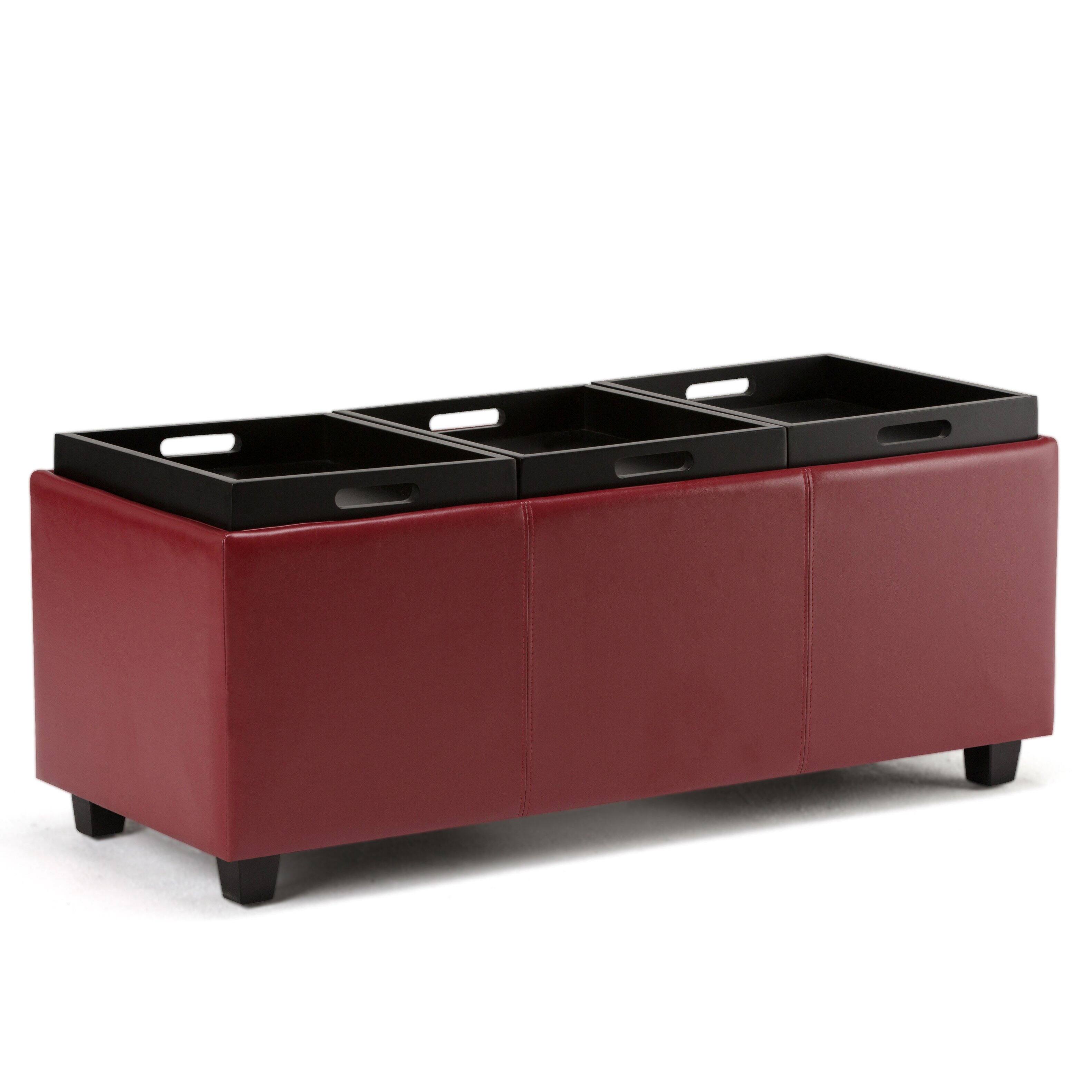 Alt View 1. Simpli Home - Avalon 42 inch Wide Storage Ottoman in Red Vegan Leather - Red.