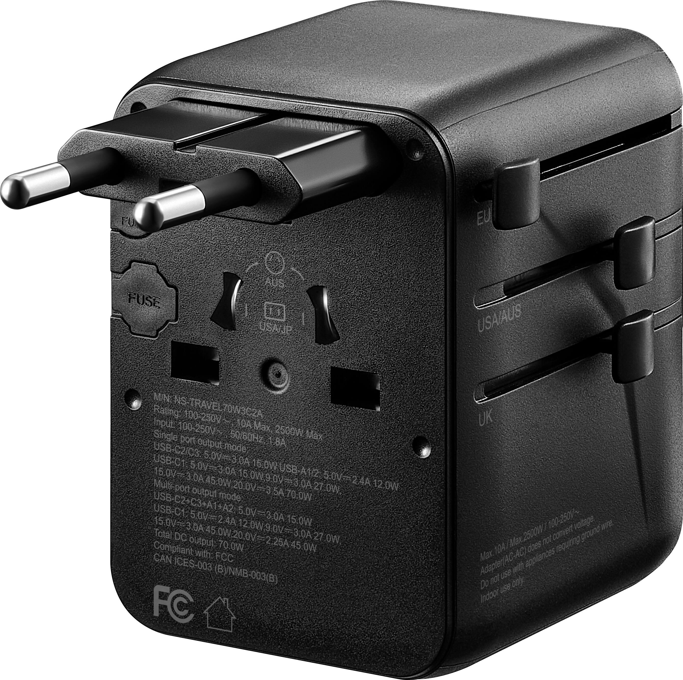 Sure, here is the corrected and grouped text from the image:

---

**NS-TRAVEL 70W3C2A**

**Rating:** 100-250V~ 50/60Hz Max. 250W

**Input:** 100-250V~ 50/60Hz Max. 250W

**Single port output mode:**
- USB-C2: 5.0V=3.0A 15.0W
- USB-C1: 5.0V=3.0A 15.0W
- USB-C2: 5.0V=3.0A 15.0W
- USB-C1: 5.0V=3.0A 15.0W
- USB-C2: 5.0V=3.0A 15.0W
- USB-C1: 5.0V=3.0A 15.0W
- USB-C2: 5.0V=3.0A 15.0W
- USB-C1: 5.0V=3.0A 15.0W
- USB-C2: 5.0V=3.0A 15.0W
- USB-C1: 5.0V=3.0A 15.0W
- USB-C2: 5.0V=3.0A 15.0W
- USB-C1: 5.0V=3.0A 15.0W
- USB-C2: 5.0V=3.0A 15.0W
- USB-C1: 5.0V=3.0A 15.0W
- USB-C2: 5.0V=3.0A 15.0W
- USB-C1: 5.0V=3.0A 15.0W
- USB-C2: 5.0V=3.0A 15.0W
- USB-C1: 5.0V=3.0A 15.0W
- USB-C2: 5.0V=3.0A 15.0W
- USB