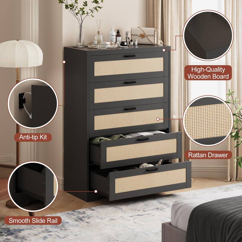 - High-Quality Wooden Board
- Anti-tip Kit
- Smooth Slide Rail
- Rattan Drawer