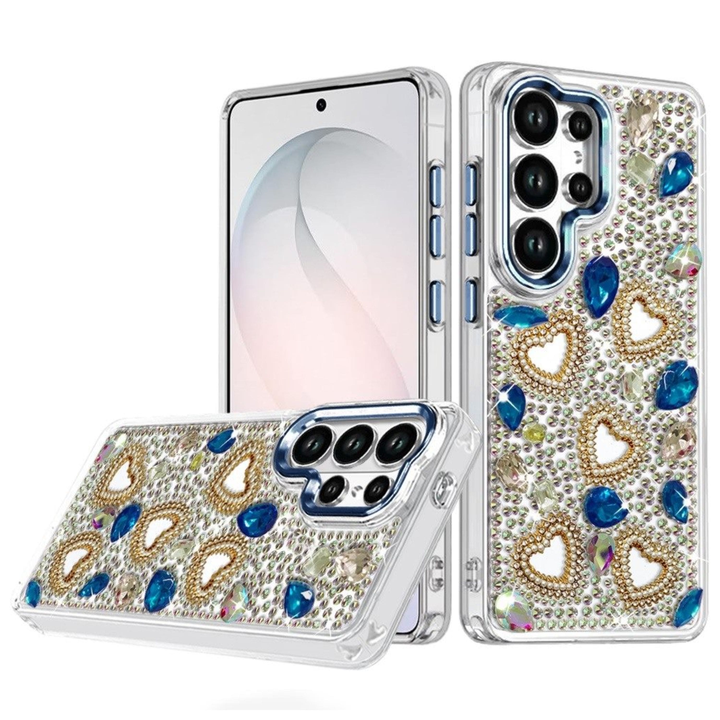 Kitcheniva - Full Bling Hearts 3D Jewel Ornaments Case With Tempered Glass For Samsung Galaxy S26 Ultra - Blue price history on PriceWatchPro