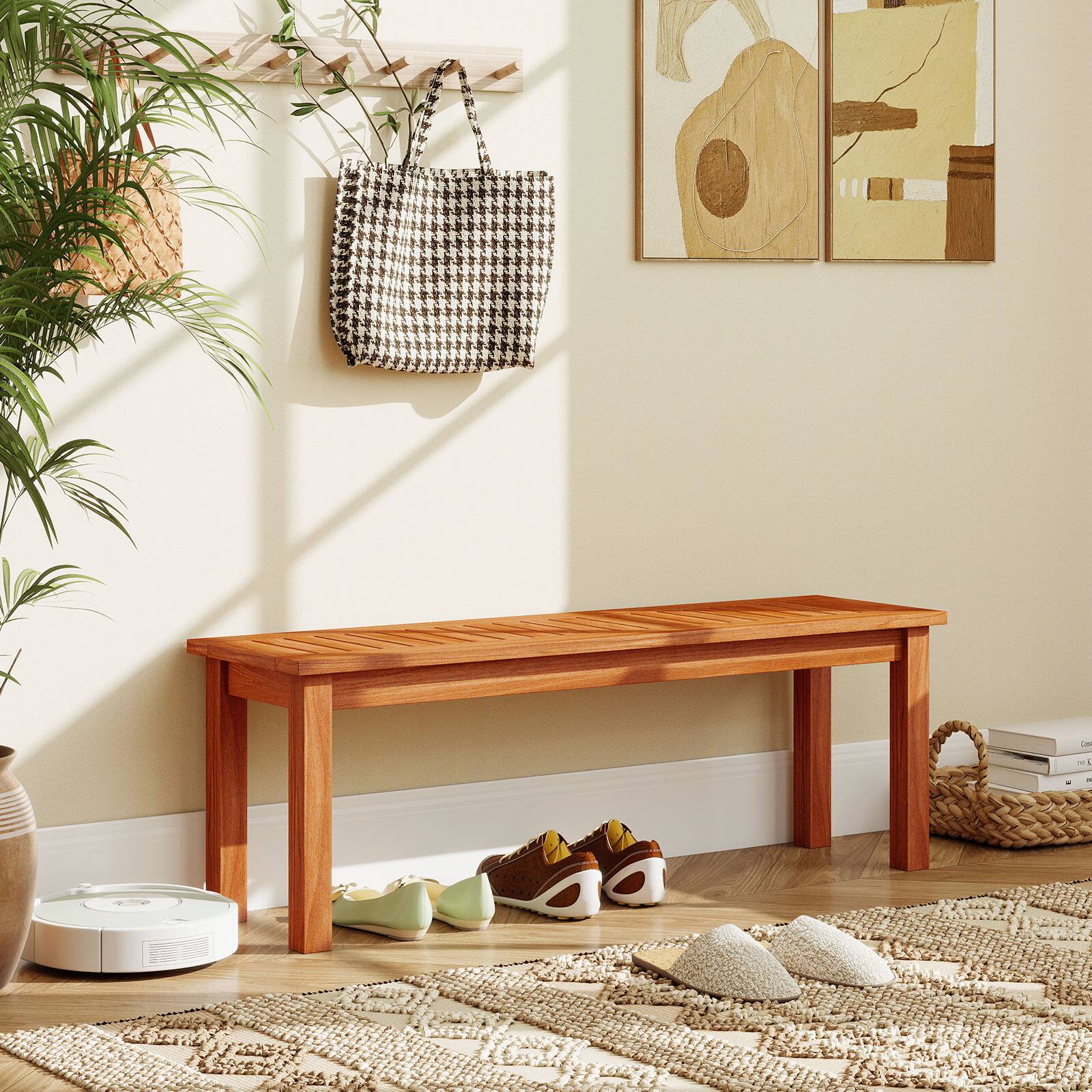 Alt View 5. Costway - Costway 1 PCS 2-Person Outdoor Wood Bench with Slatted Seat, Front Porch Dining Seating Furniture - Natural.