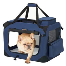 Songmics Home - Dog Crate, Collapsible Pet Carrier, M, Portable Soft Dog Crate, Oxford Fabric, Mesh, Metal Frame, with Handle - Dark Blue