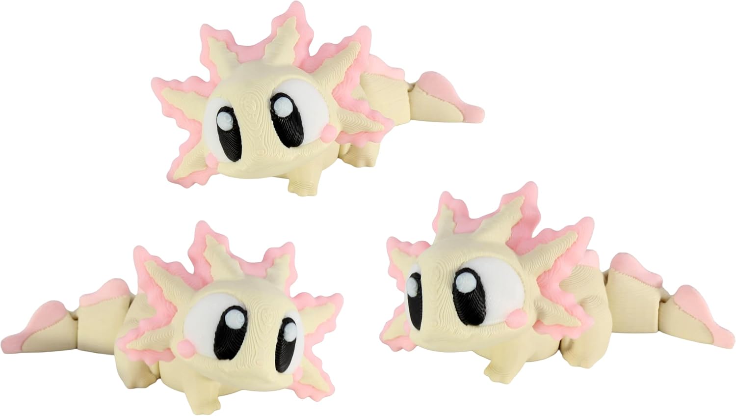 3D Printed Articulated Axolotl Fidget Toy 3 Pack – Flexible Cute Animal Desk Decor, Adult Fidget Collectible by PowerTRC