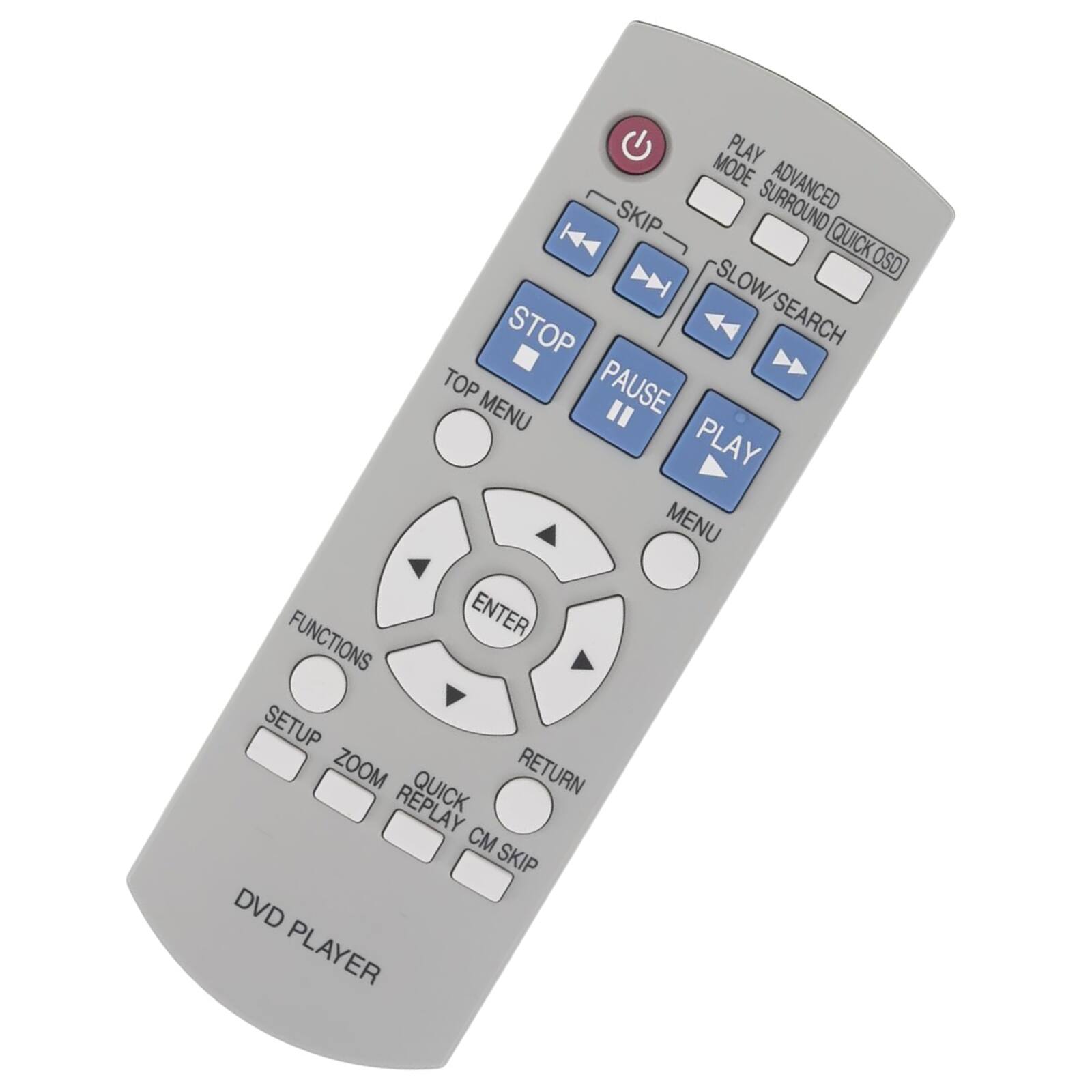 PLAY MODE ADVANCED SKIP QUICK OSD SLOW/SEARCH STOP PAUSE PLAY MENU ENTER FUNCTIONS SETUP ZOOM RETURN REPLAY CM SKIP DVD PLAYER