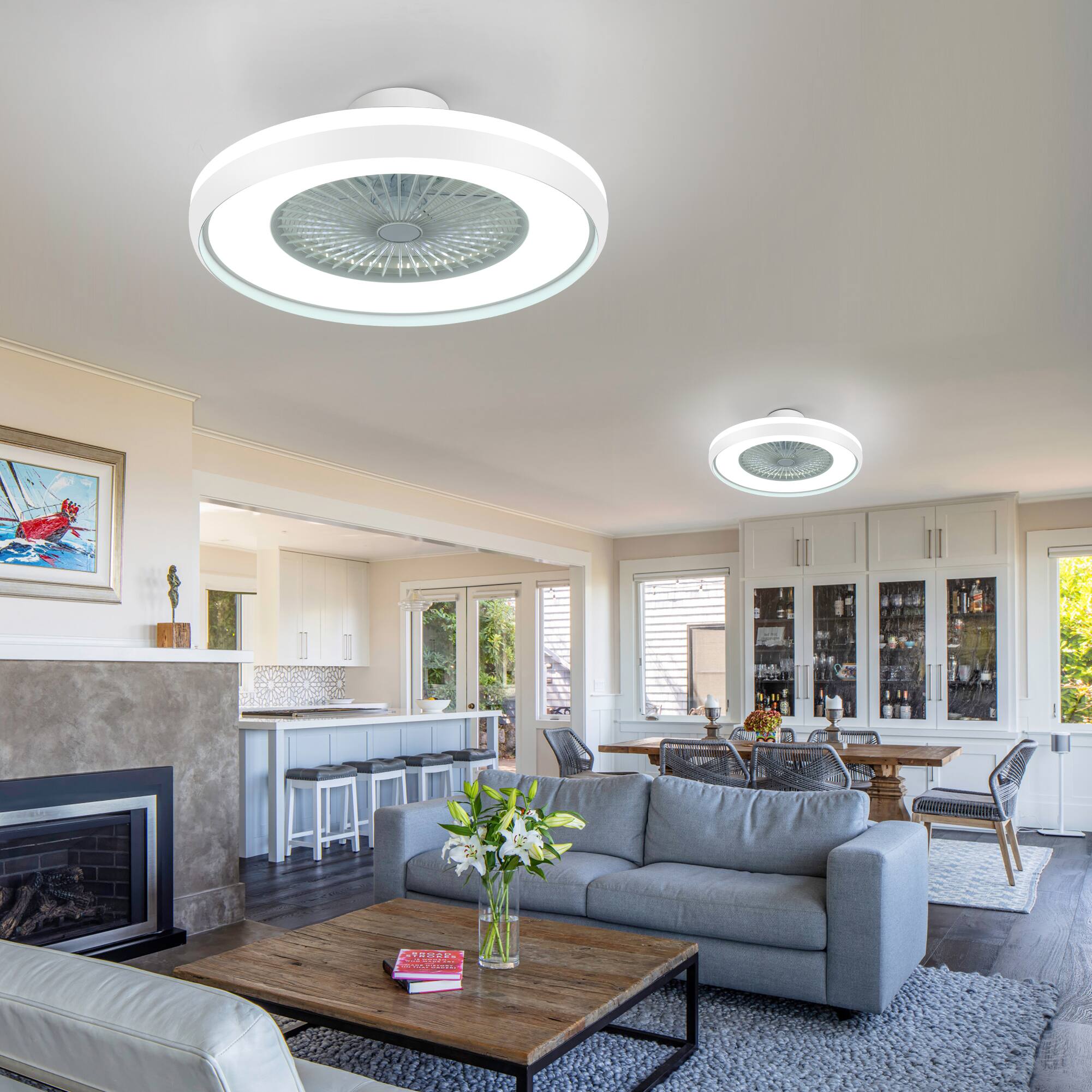 Angle. Domanki - 24" Low Profile Ceiling Fan with 3-Dimmable Light, Bladeless Ceiling Fan with Remote/APP Control, for Kids Bedroom - White.