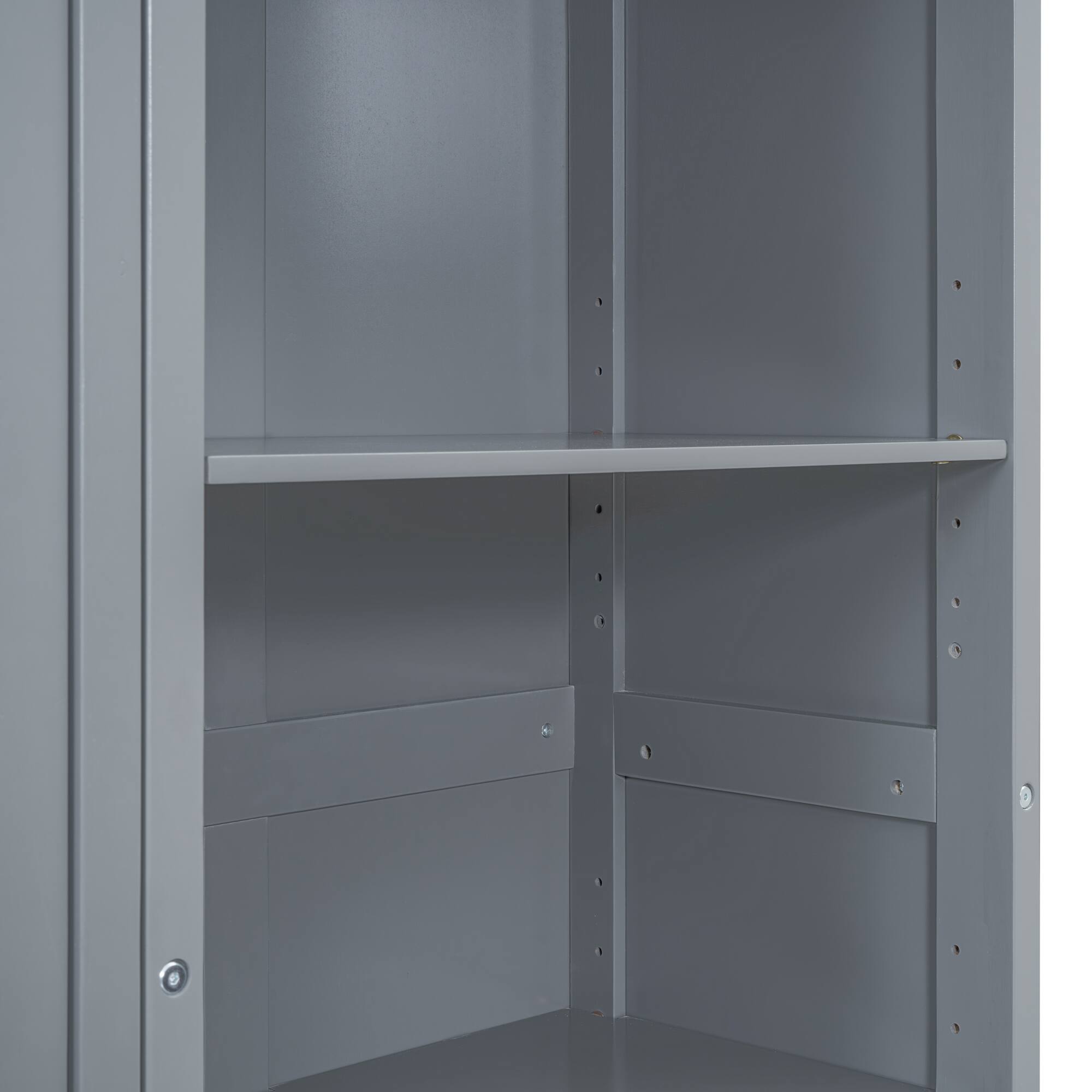 Alt View 8. Tiramisubest - Queen Size Gray Murphy Wall Bed with Shelves, Solid Wood + MDF, Space-Saving - Gray.