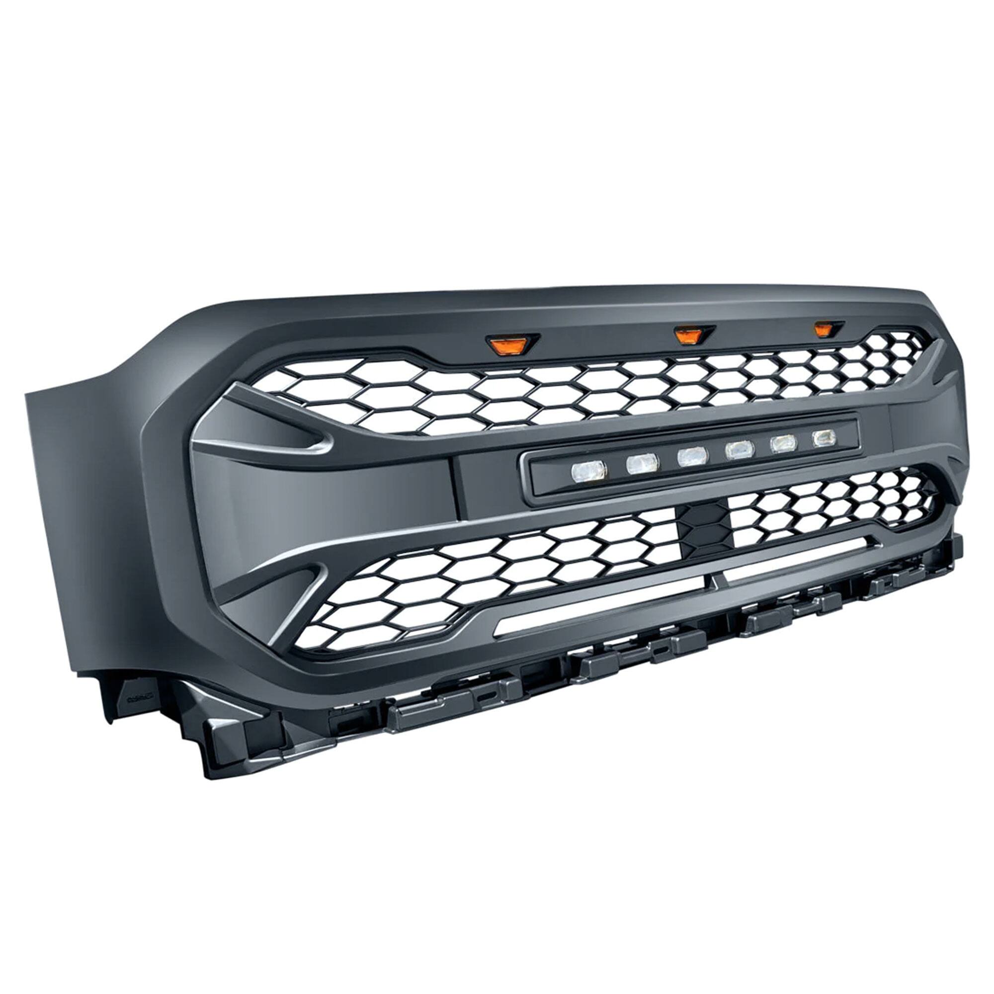 Alt View 8. AMERICAN MODIFIED - AMERICAN MODIFIED Armor Grille Compatible with 2021 to 2023 Ford F150, Black - 21-23 F-150 (w/ Amber & Offroad LED).