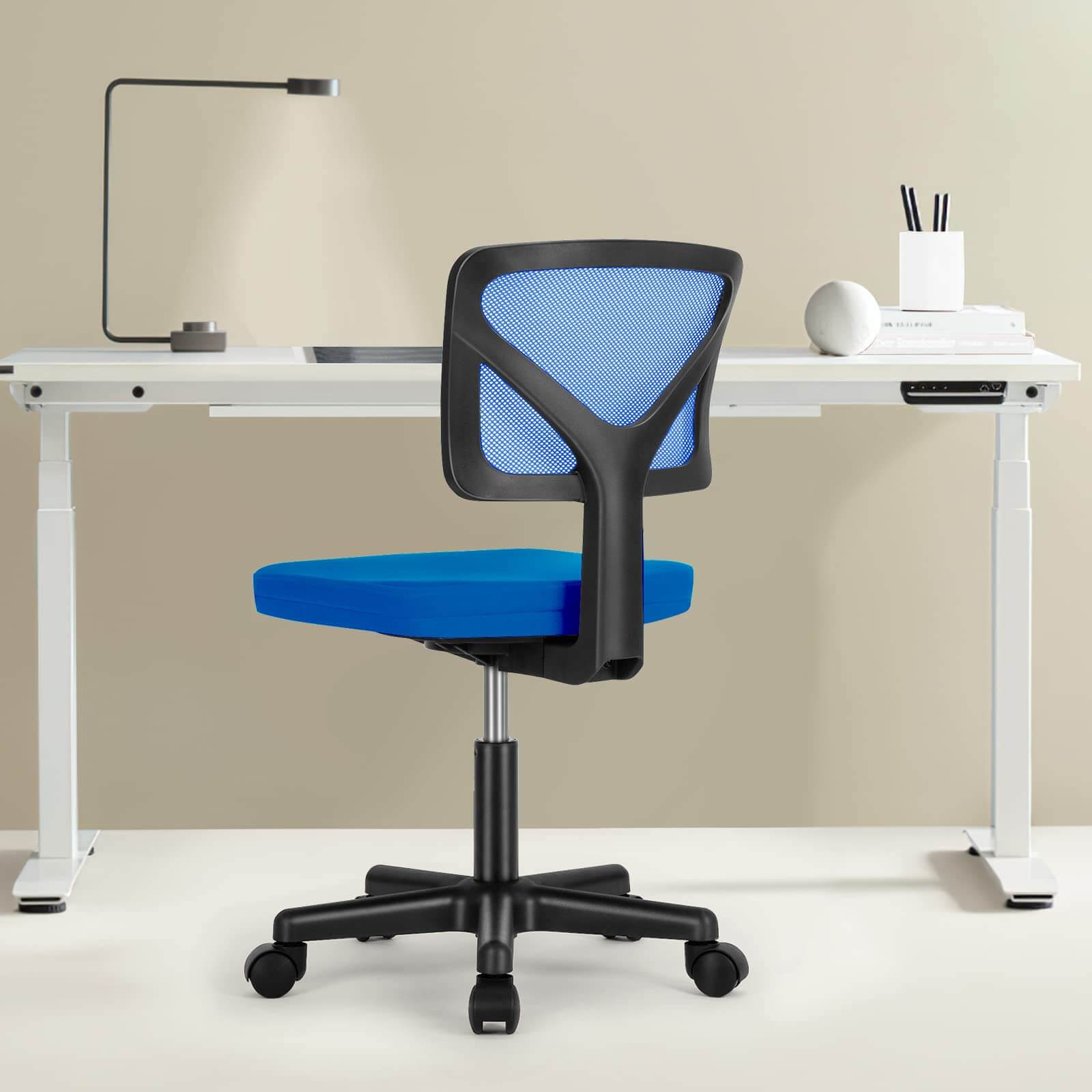 Alt View 3. Bestier - Ergonomic Low-Back Mesh Armless Office Chair, Adjustable Swivel Rolling Computer Chair Home Office Desk Chair - Blue.