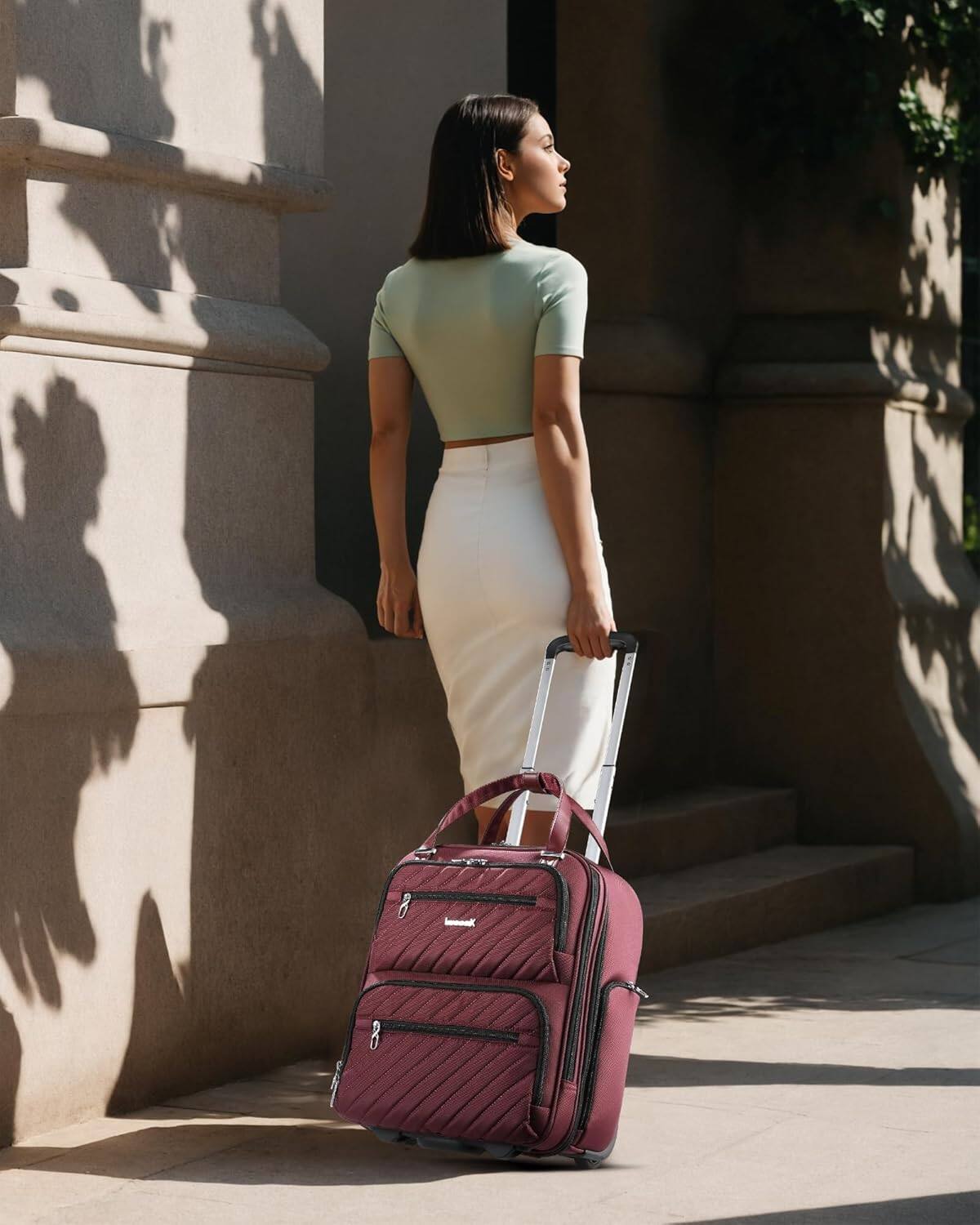 Angle. LUGGEX - LUGGEX 16 Inch Underseat Carry On Luggage with Wheels,Softside Lightweight Suitcase UDK - LX-UX - Cherry.