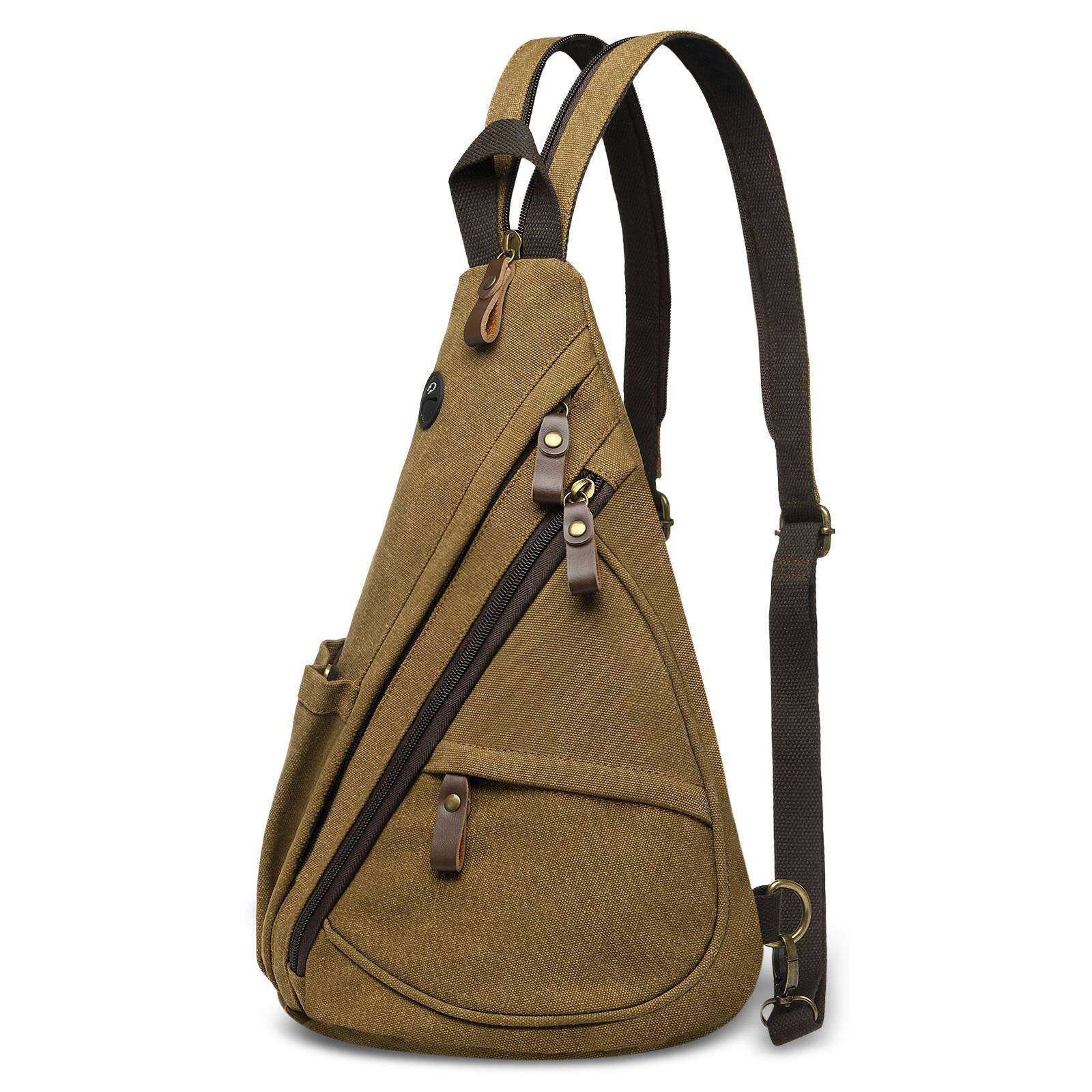 Unique Bargains - Vintage Canvas Sling Bag with Genuine Leather Zipper 3 in 1 Crossbody Backpack and Chest Bag for Travel 16x10x6 Inches - Coffee price history on PriceWatchPro