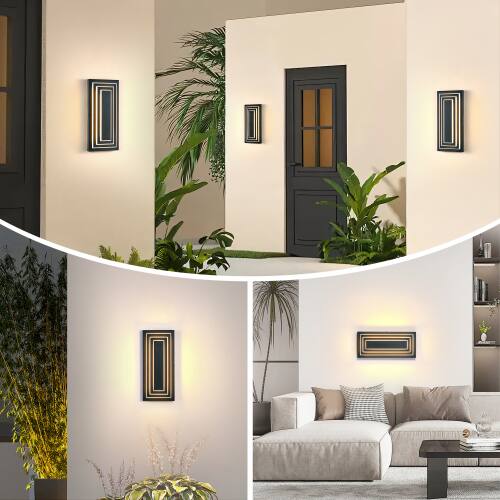 Angle. LUCKY ONE - 15.7in Outdoor Wall Sconce 2-Pack, 3-Tier Black LED Waterproof Light for Garage Porch Entryway - Black.
