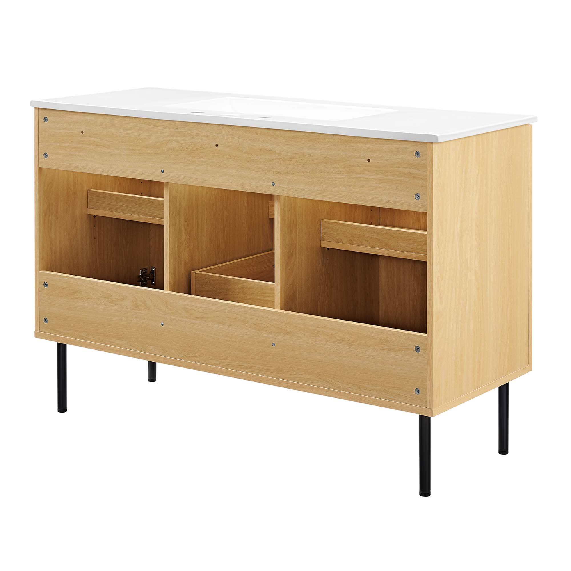 Alt View 6. Modway - Chaucer 48" Bathroom Vanity with White Basin Included by Modway - Oak White.