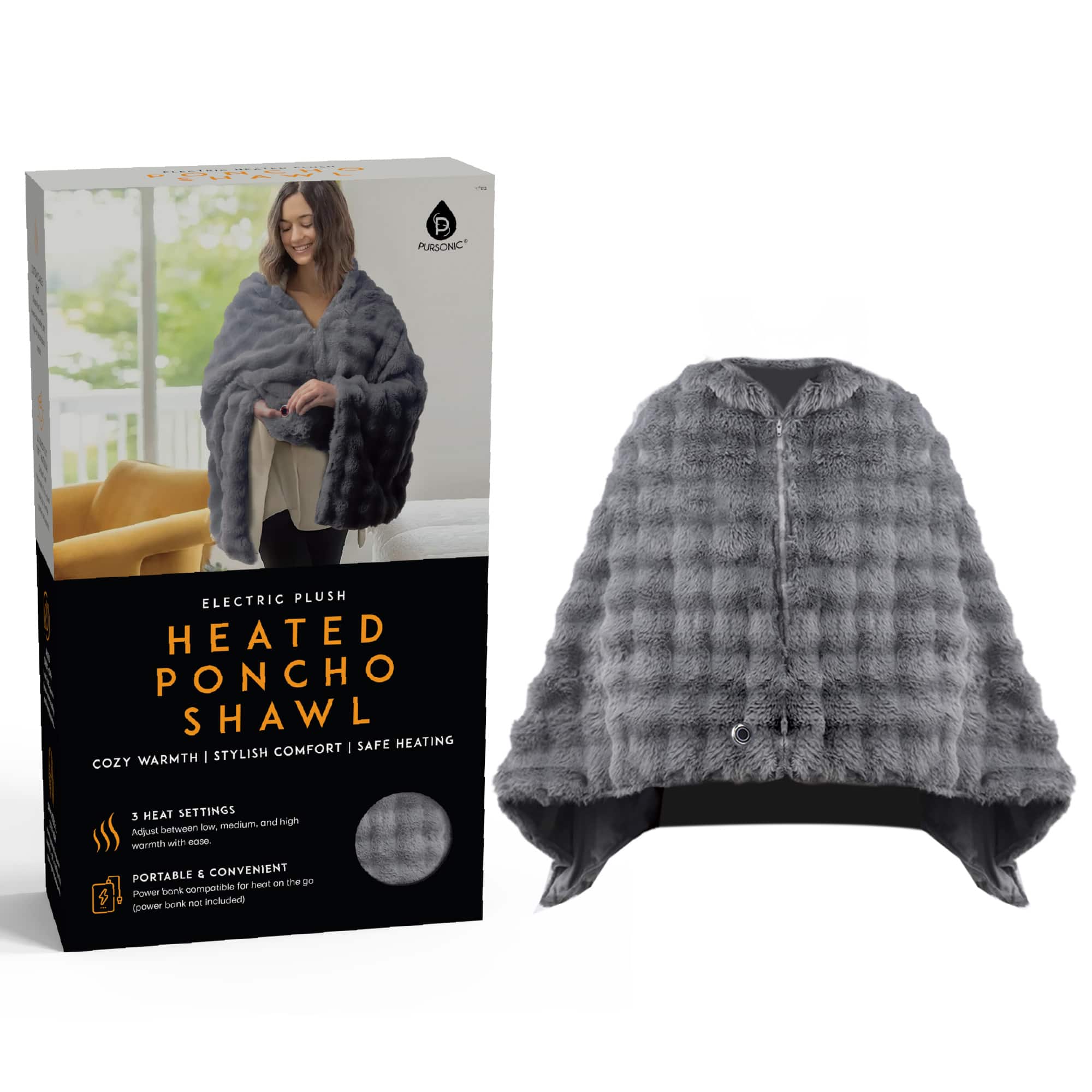 Pursonic - Electric Plush Heated Poncho Shawl