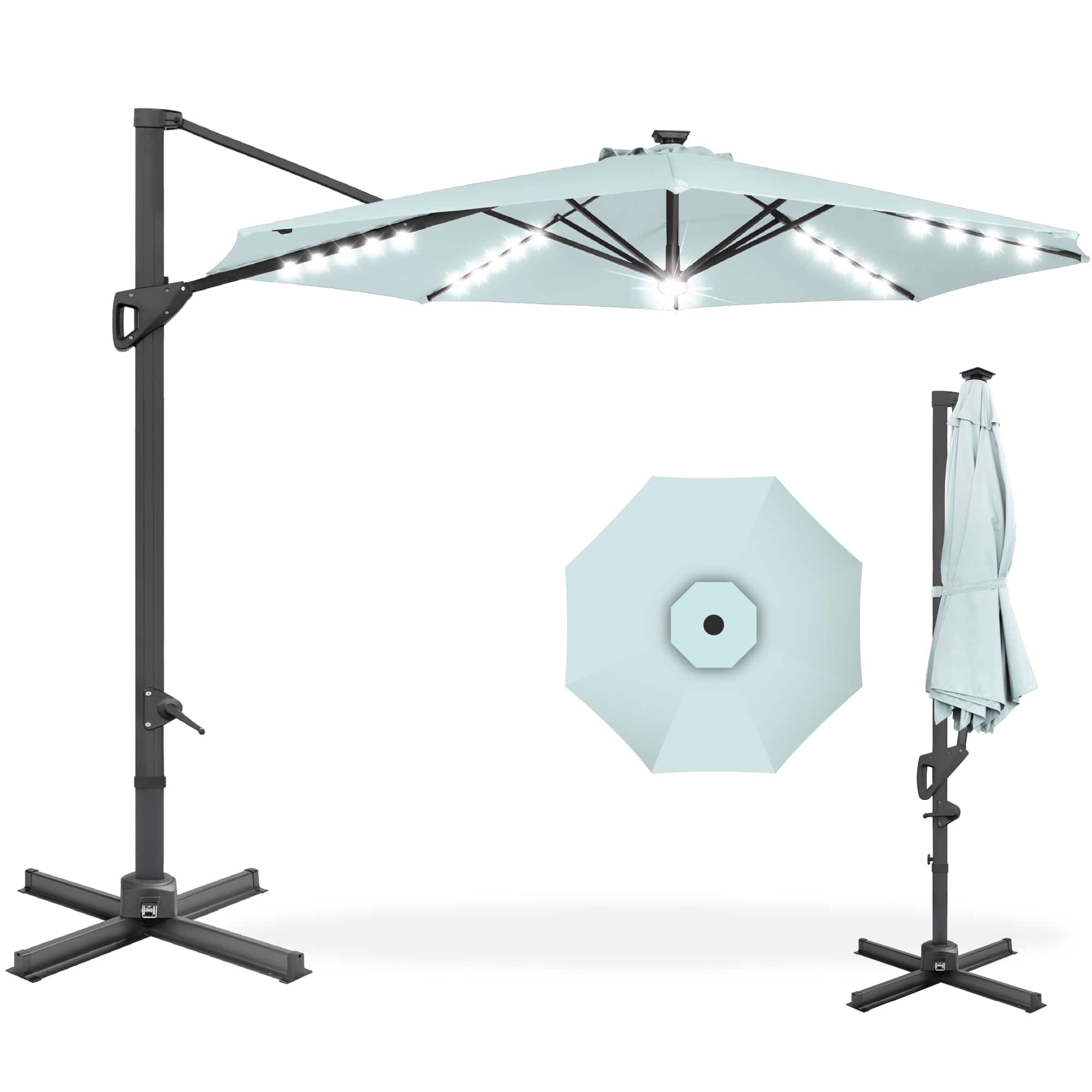 Front. Best Choice Products - Best Choice Products 10ft 360-Degree Solar LED Lit Cantilever Patio Umbrella, Outdoor Hanging Shade - Baby Blue - Baby Blue.