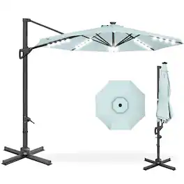 Best Choice Products - 10ft 360-Degree Solar LED Lit Cantilever Patio Umbrella, Outdoor Hanging Shade - Baby Blue
