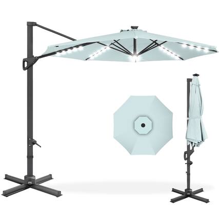 Front. Best Choice Products - Best Choice Products 10ft 360-Degree Solar LED Lit Cantilever Patio Umbrella, Outdoor Hanging Shade - Baby Blue - Baby Blue.