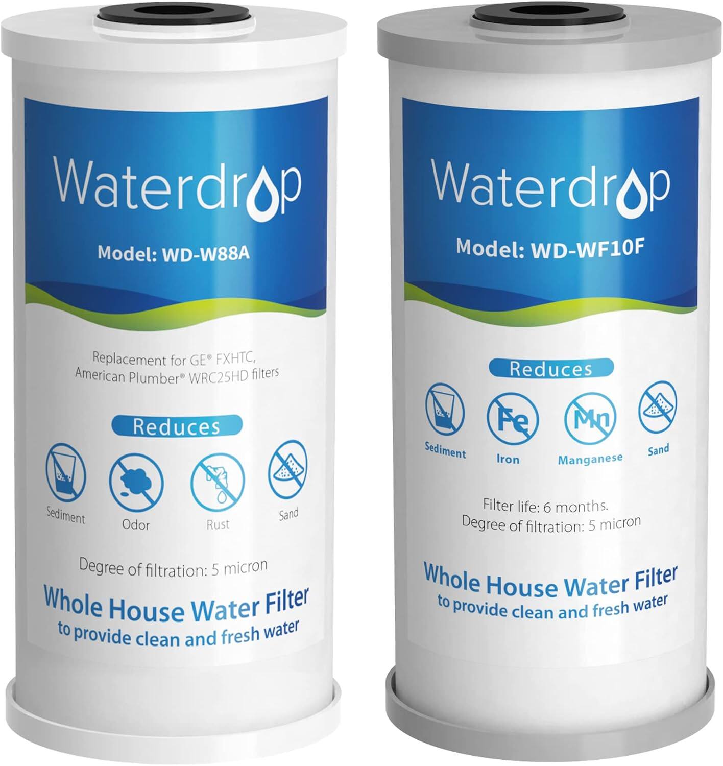 Waterdrop - Whole House Water Filter, Carbon Filter, Reduce Iron & Manganese Filter Cartridge - White