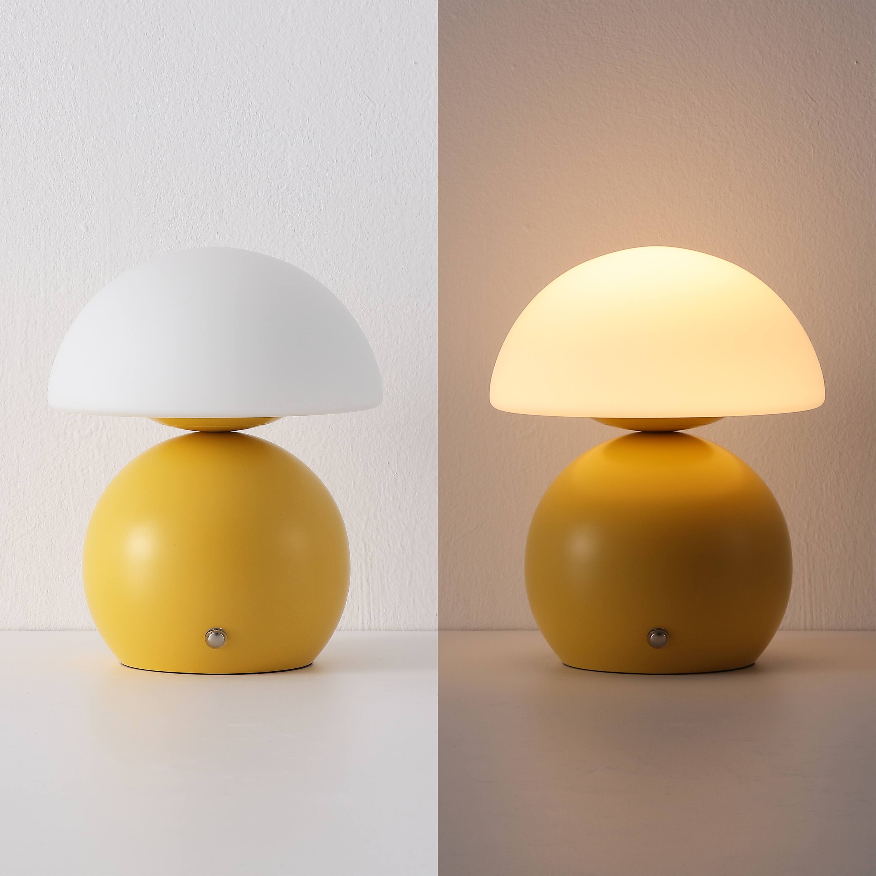 Alt View 5. Jonathan Y - Kanya 7.25" USB-C Rechargeable Table Lamp Set of 2, Yellow Metal Base with White Glass Dome Shade and Touch Dimmer - Yellow.