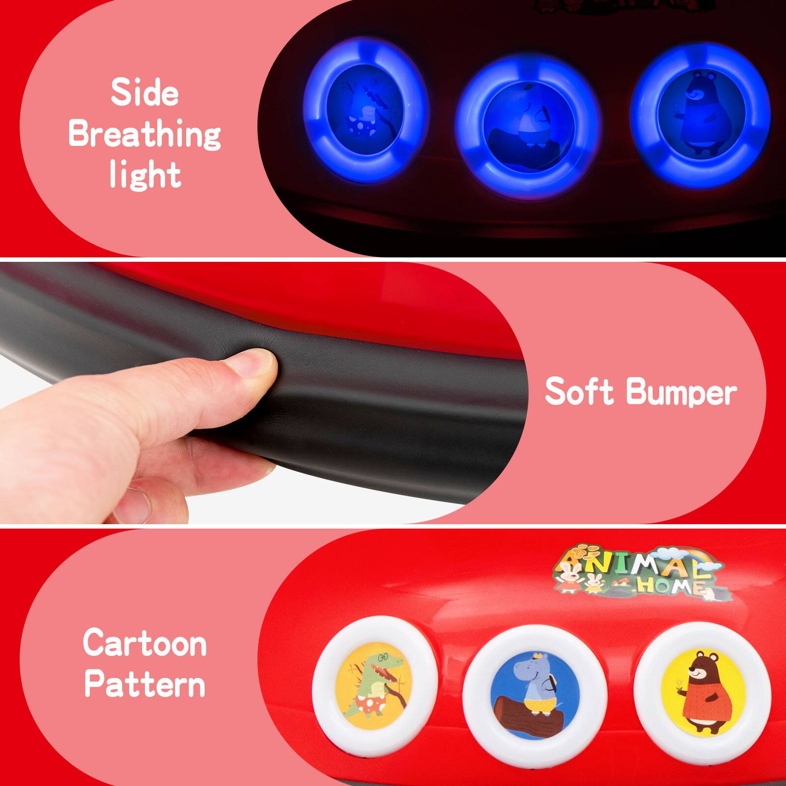 - Side Breathing light
- Soft Bumper
- Cartoon Pattern