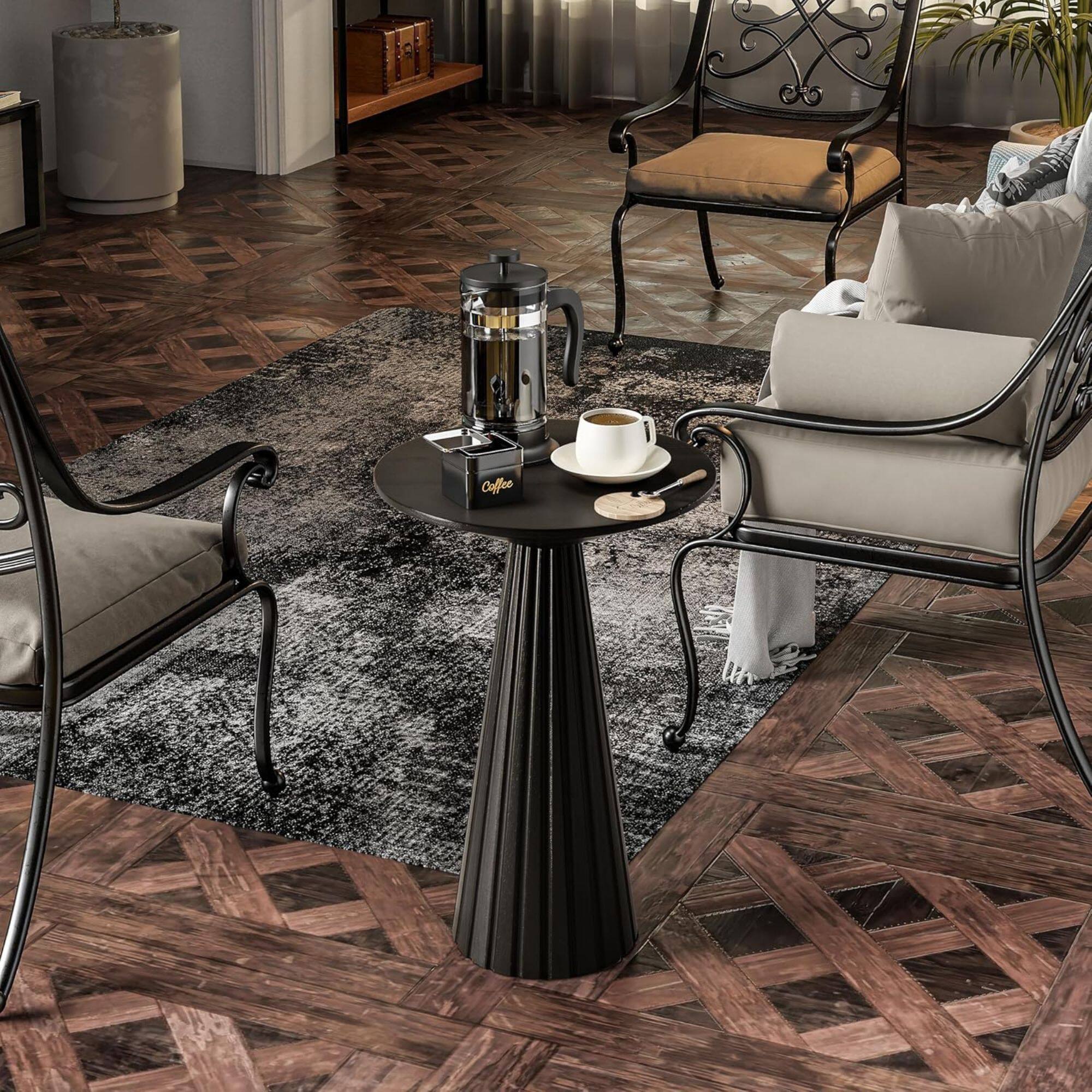 Alt View 4. COZAYH - COZAYH Pedestal Small Drink Round Martini Table for Living Rooms or Bedrooms - Black.