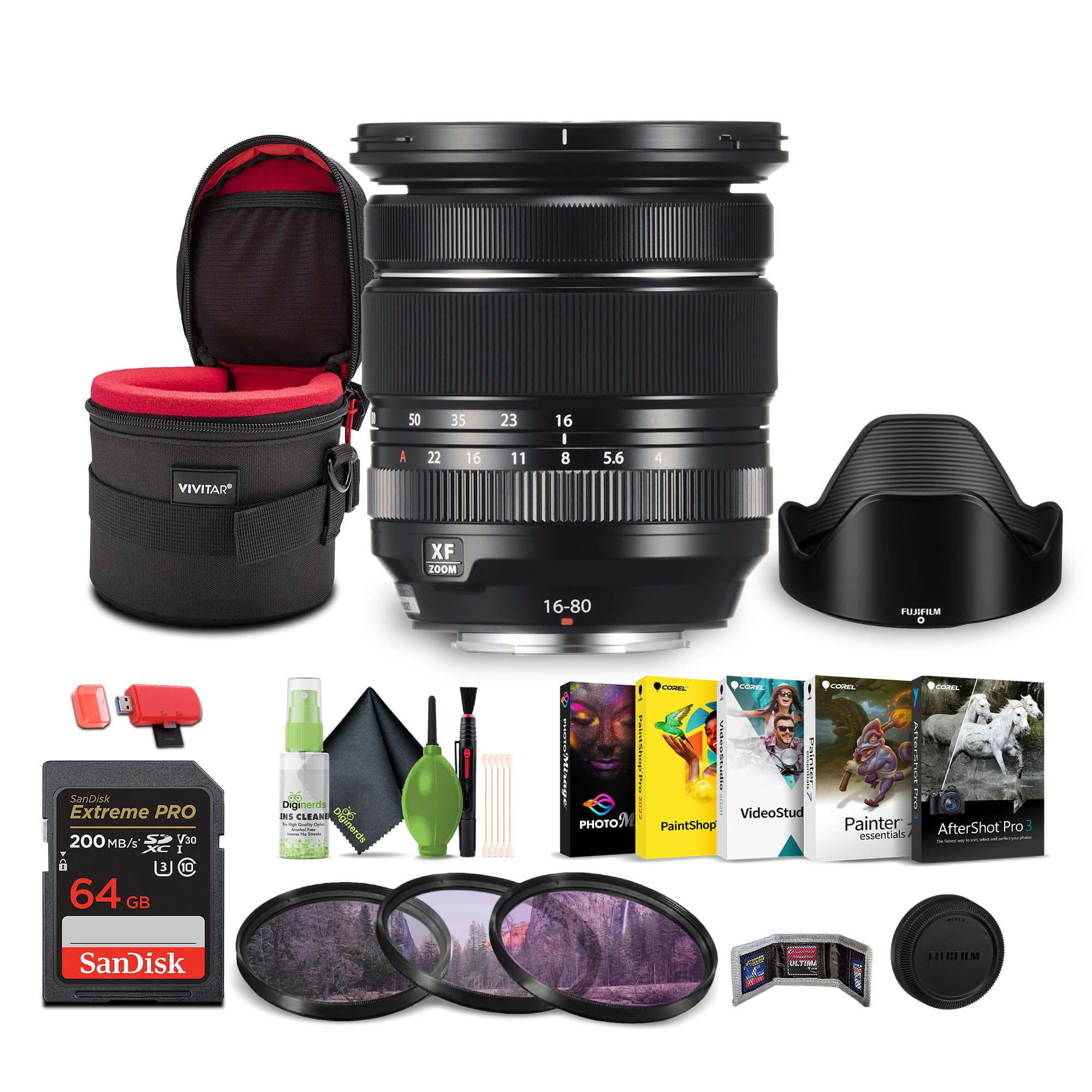 Fujifilm - Fujinon XF16-80mm F4 R OIS WR Bundle With 64GB Memory Card + More