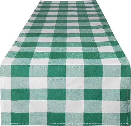 Front. Zulay Kitchen - Zulay Home 14"x72" Table Runner - Thick Poly Cotton Buffalo Plaid Table Runners - Green and White.