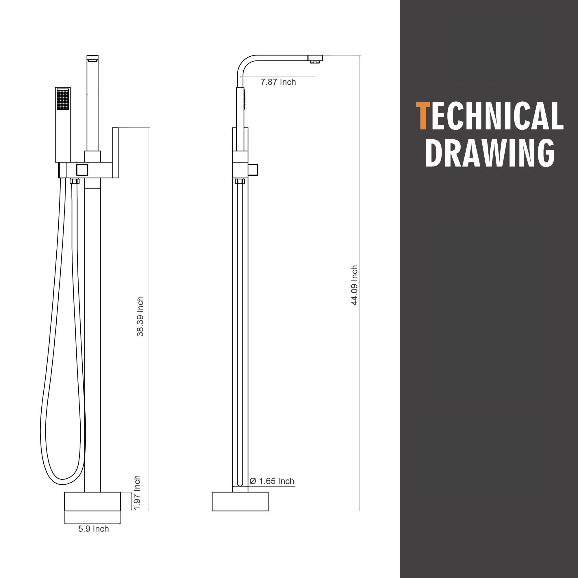 7.87 Inch, 38.39 Inch, 44.0 Inch, 1.97, 1.65 Inch, 5.9 Inch, TECHNICAL DRAWING