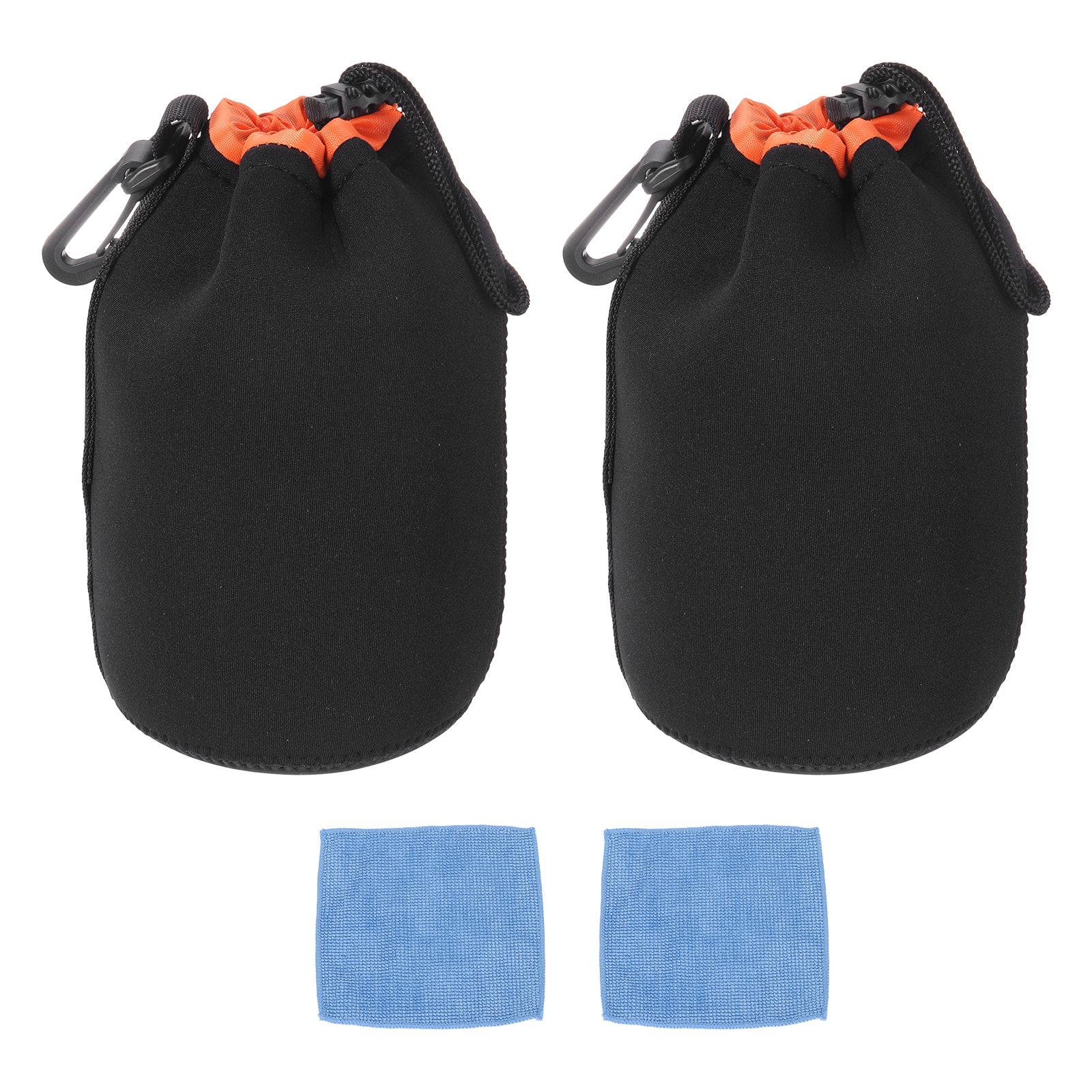 Unique Bargains - 2pcs Drawstring Lens Pouch, 4"x7" Soft Plush Neoprene Case for DSLR Photography Gear - Black