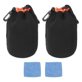 Unique Bargains - 2pcs Drawstring Lens Pouch, 4"x7" Soft Plush Neoprene Case for DSLR Photography Gear - Black