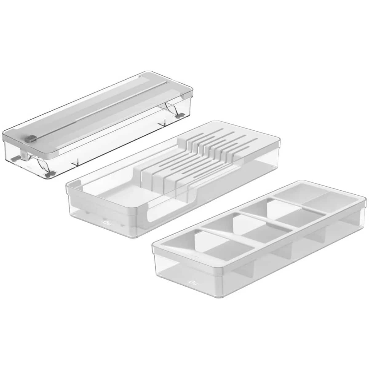 OU - In-Drawer Silverware and Utensils Organizer Set – Knife & Utensil Holder, Wrap Roll Dispenser - White