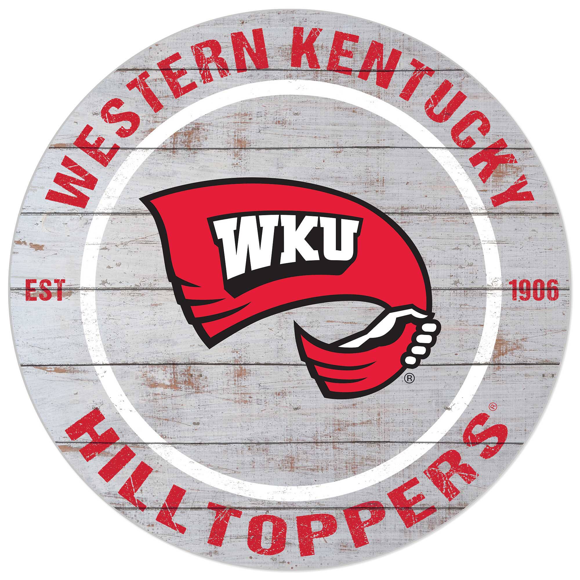 White Western Kentucky Hilltoppers 20'' x 20'' Indoor/Outdoor Weathered Circle Sign