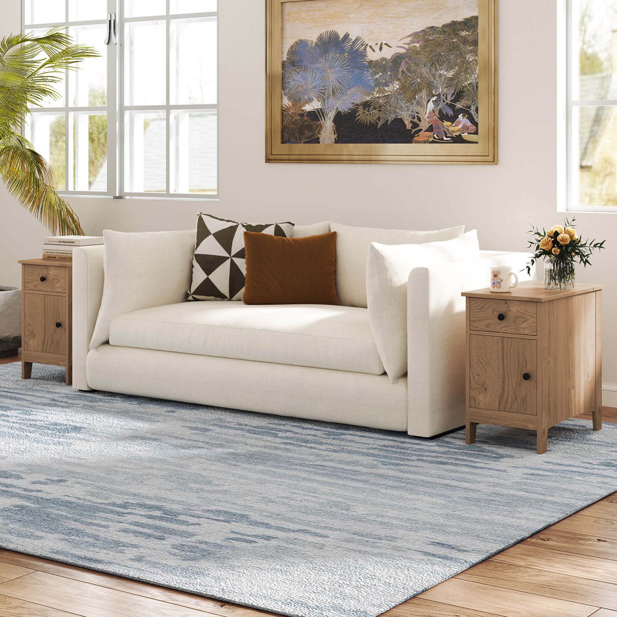 Alt View 1. Costway - 2 PCS End Table with Charging Station Flip Top Bedside Table with USB Ports & Outlets - Natural.