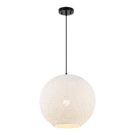 Jonathan Y - Lacey 19.5" 1-Light Bohemian Minimalist Adjustable Rattan-Style Woven Rope Globe Basket LED Pendant - White/Black