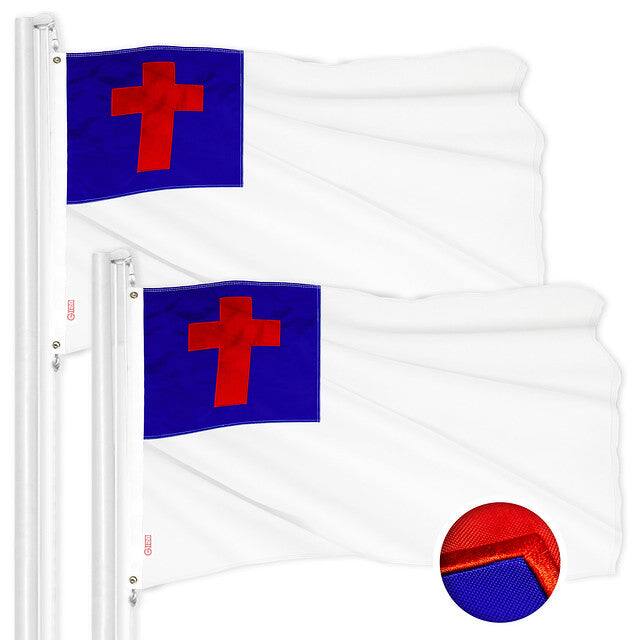 Front. G128 - Christian Flag Embroidered Polyester 3 x 5 ft 2-Pack. - Assorted Colors.