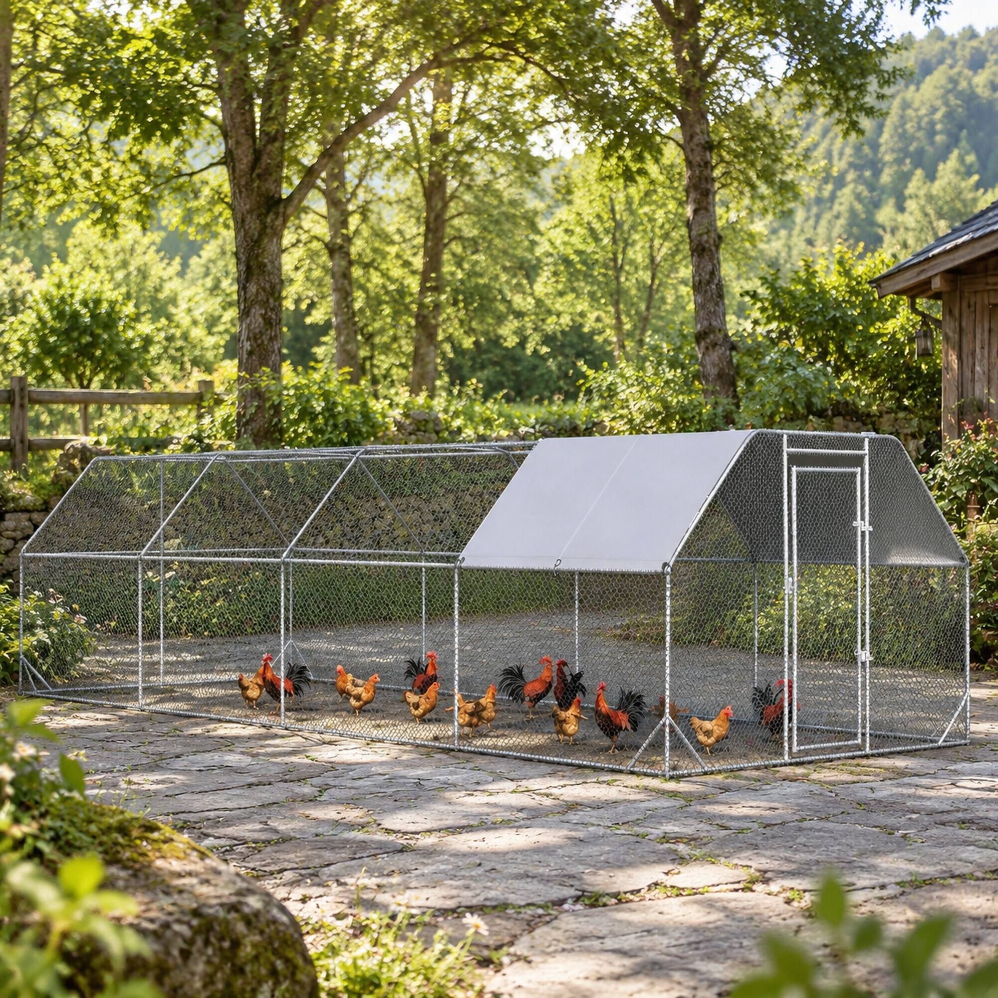 RYHNUYNE 9.2 x 24.9 ft Walk In Metal Chicken Coop, Galvanized Steel ...